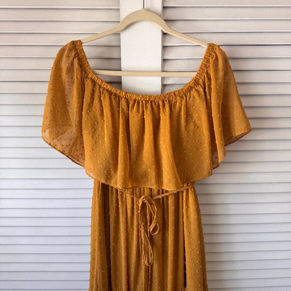 Baltic Born - Swiss Dot Mustard Maxi Dress (M) - Picture 3 of 5